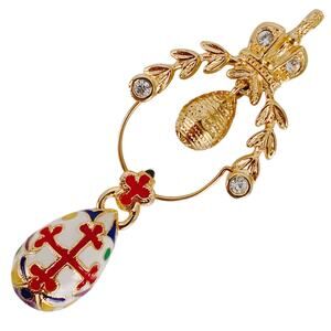 Gold Tone Pendant, Egg, Enamel Cross Design, 1990s - Y2K